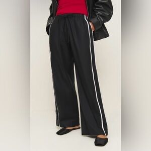 Reformation Navy Track Pants with White Stripes